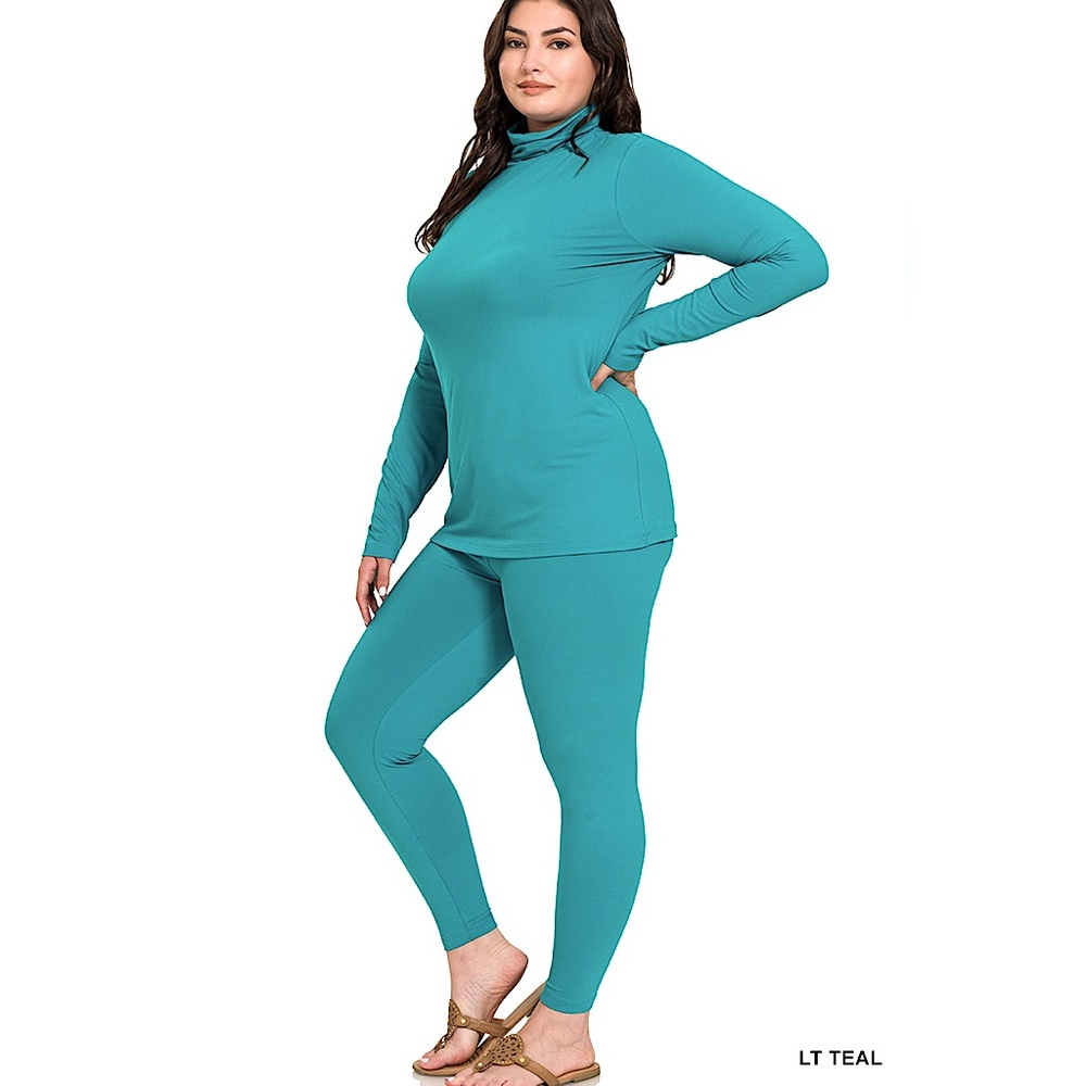 New Plus Size 2-pc Microfiber Top & Leggings Set Light Teal 1X 2X 3X